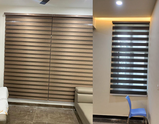 Zebra Blinds project image showing stylish living room installation by Nexa Fabricators